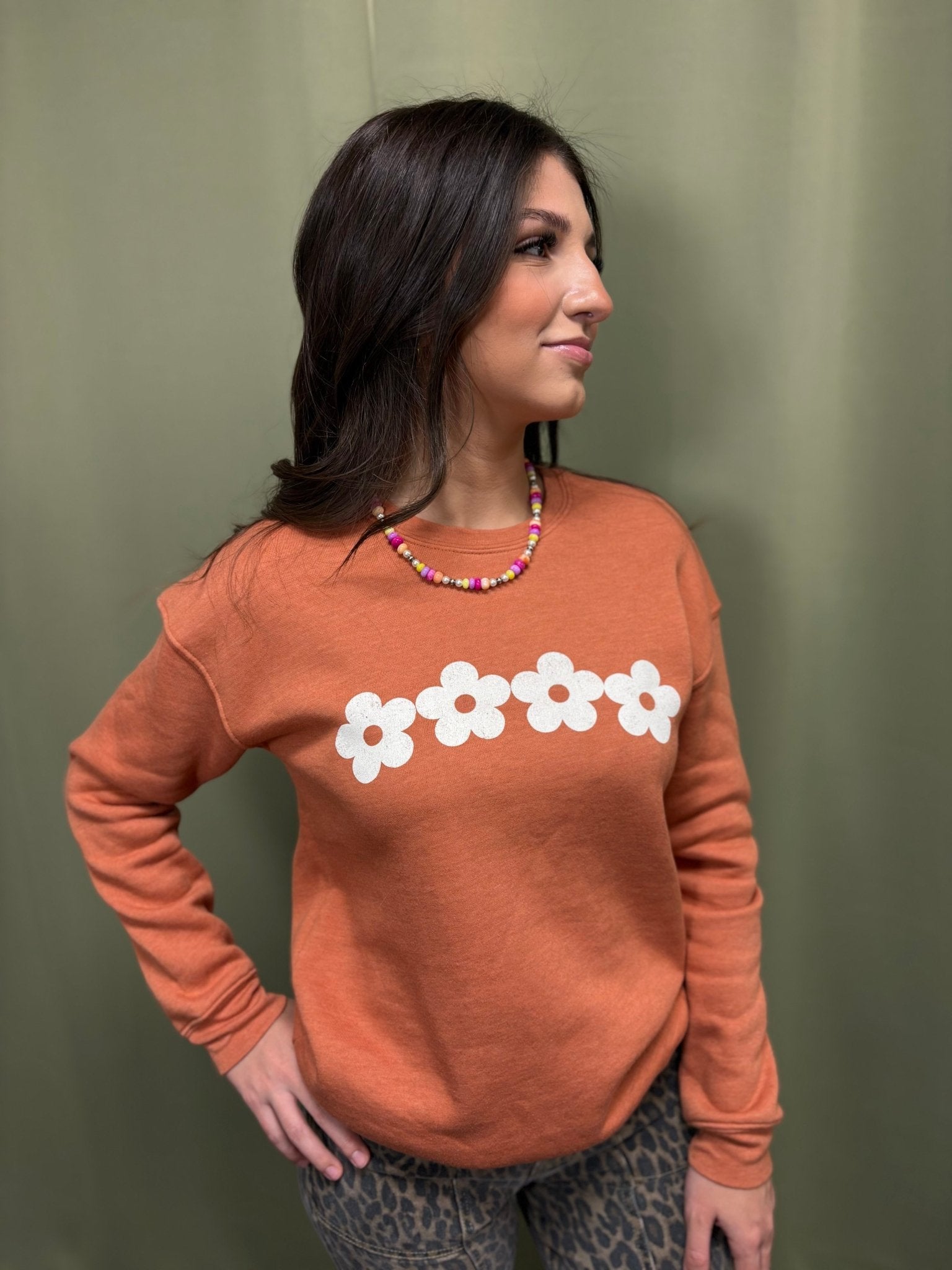OAT COLLECTIVE "Daisy Row" Western Graphic Sweatshirt — Heather Autumn Plush Sponge Fleece