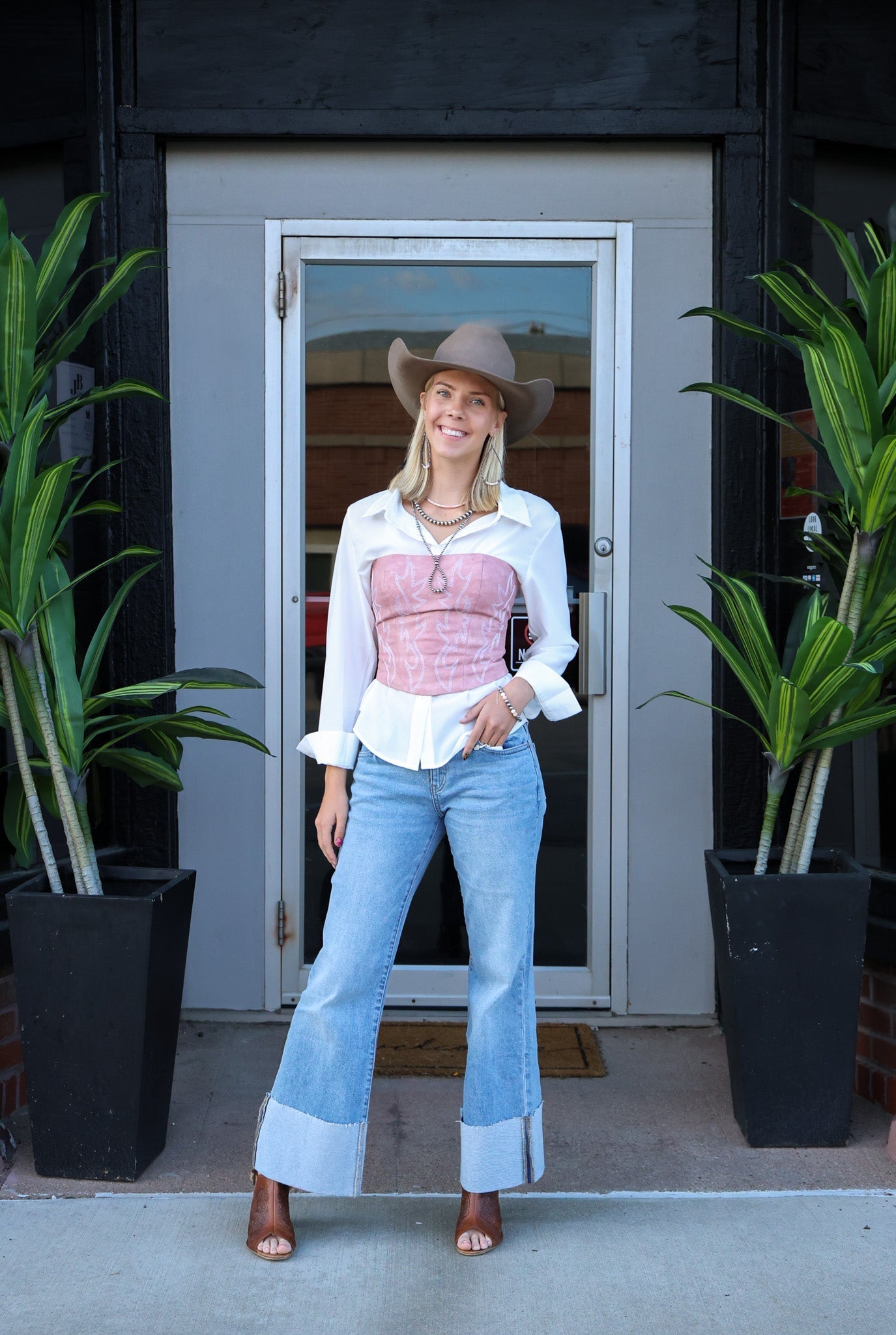 TICTOC "Jolene" Embroidered Western Corset Top — PU Vegan Leather Bandeau with Lace-Up Back (4 Colors)