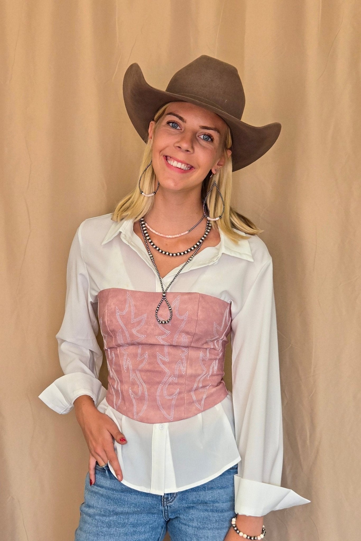 TICTOC "Jolene" Embroidered Western Corset Top — PU Vegan Leather Bandeau with Lace-Up Back (4 Colors)