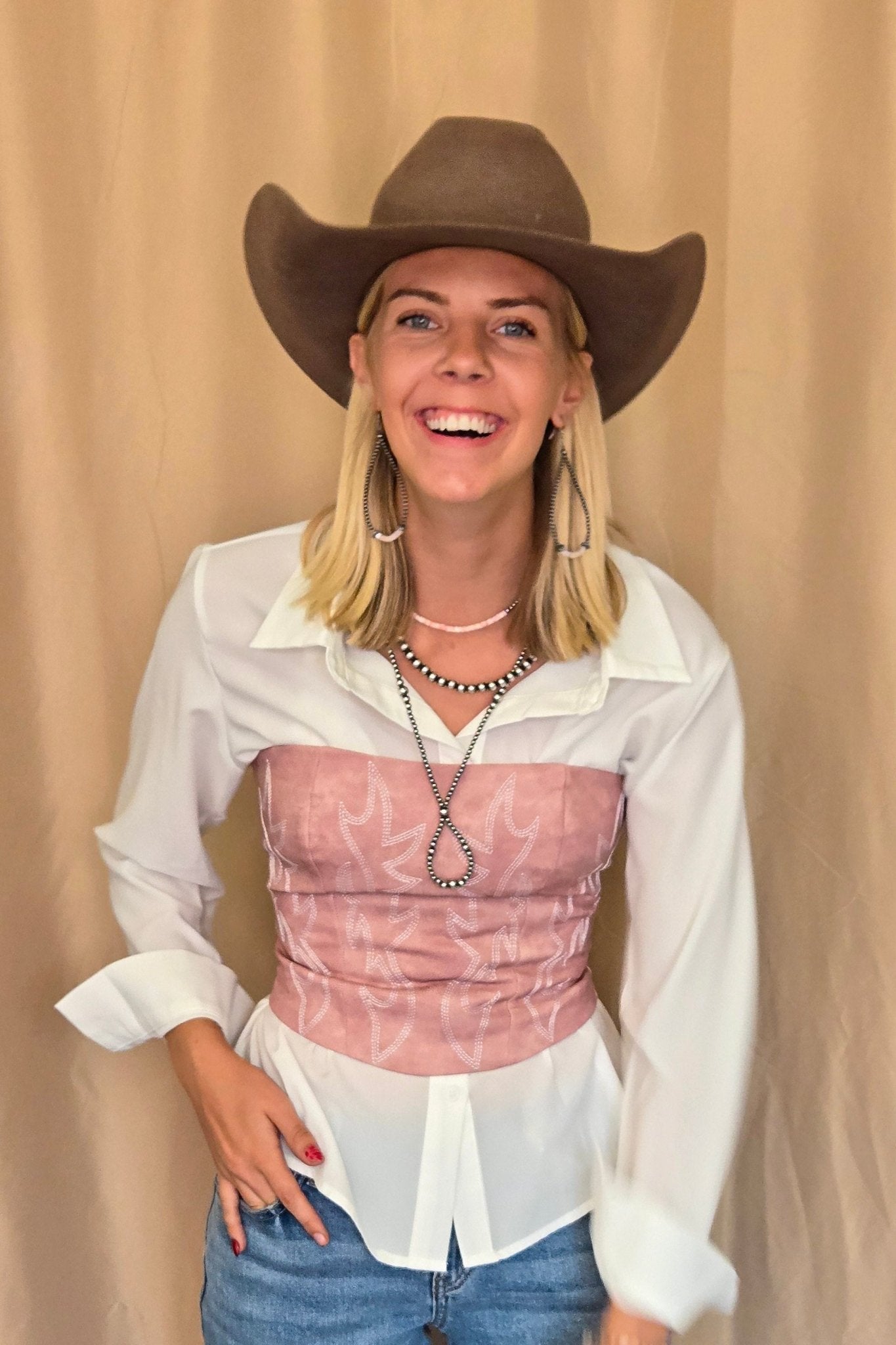 TICTOC "Jolene" Embroidered Western Corset Top — PU Vegan Leather Bandeau with Lace-Up Back (4 Colors)